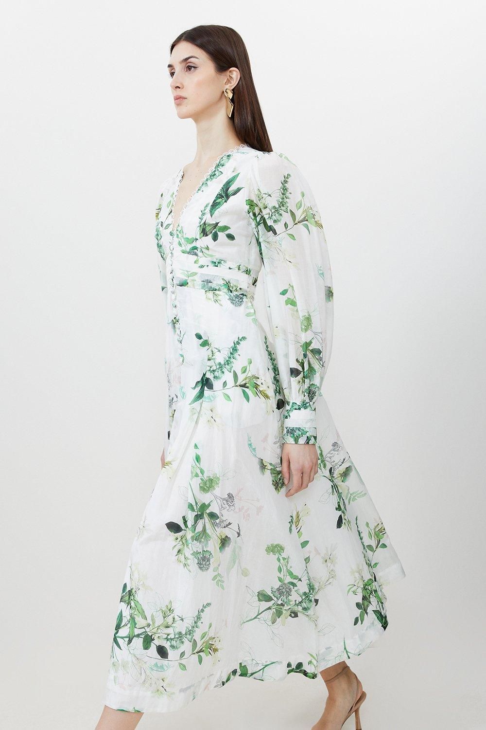 Silk Cotton Spring Floral Plunge Woven Maxi Dress | Karen Millen UK + IE + DE + NL