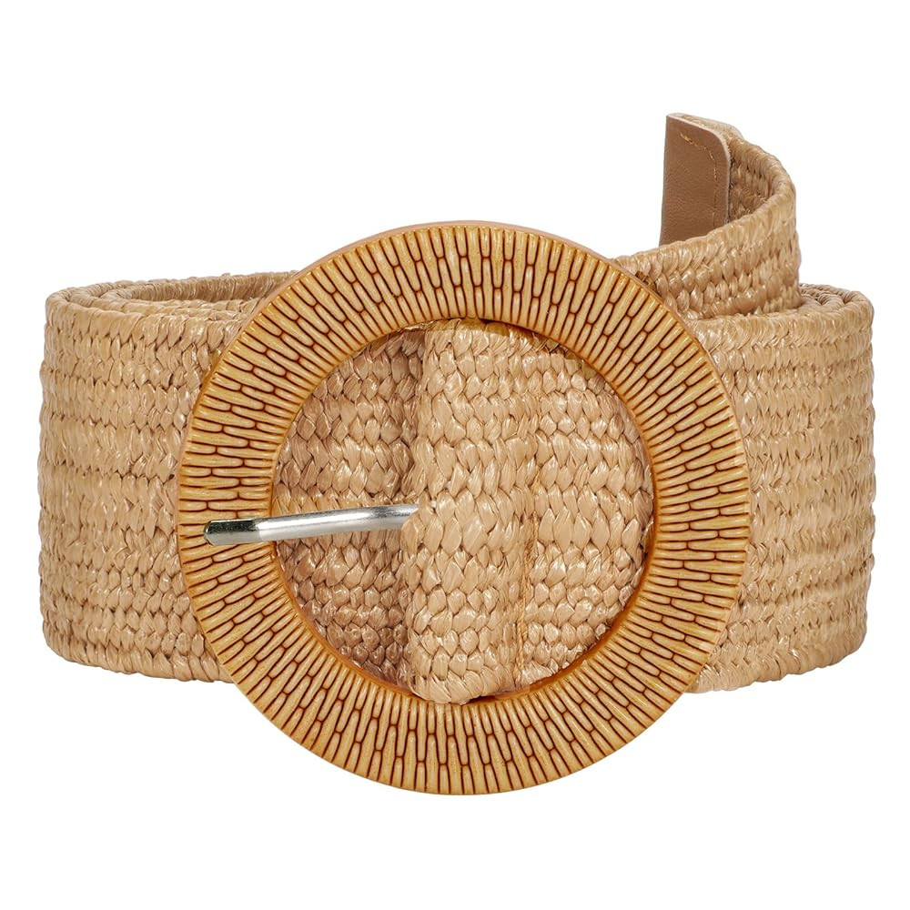 SUOSDEY Straw Woven stretchy Waist Belt for Women Dresses,Wide Boho Braided Elastic Belt with Rou... | Amazon (US)