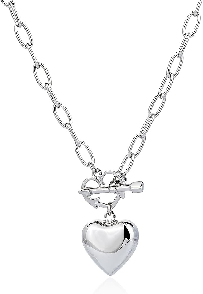 Birthstone Heart Pendant Paperclip Toggle Necklace Heart CZ Gemstone Paper Clip Chain Birthstone ... | Amazon (US)