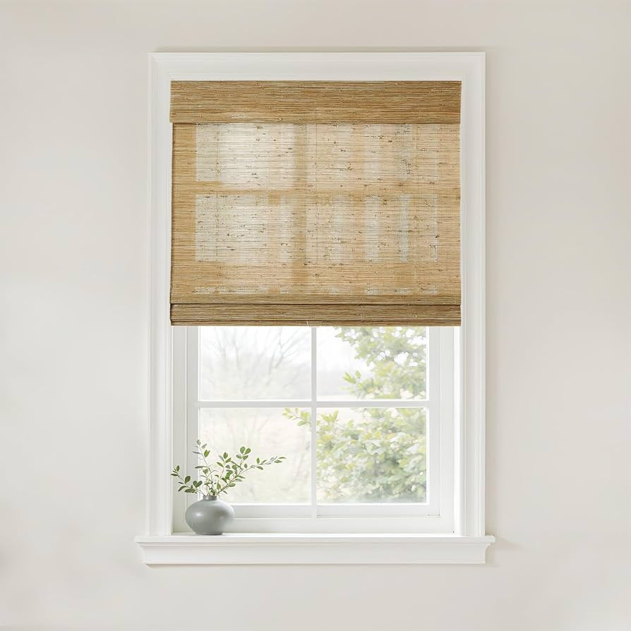 TWOPAGES Custom Cordless Natural Woven Roman Shades, No Drill or Motorized Blinds with Remote for... | Amazon (US)