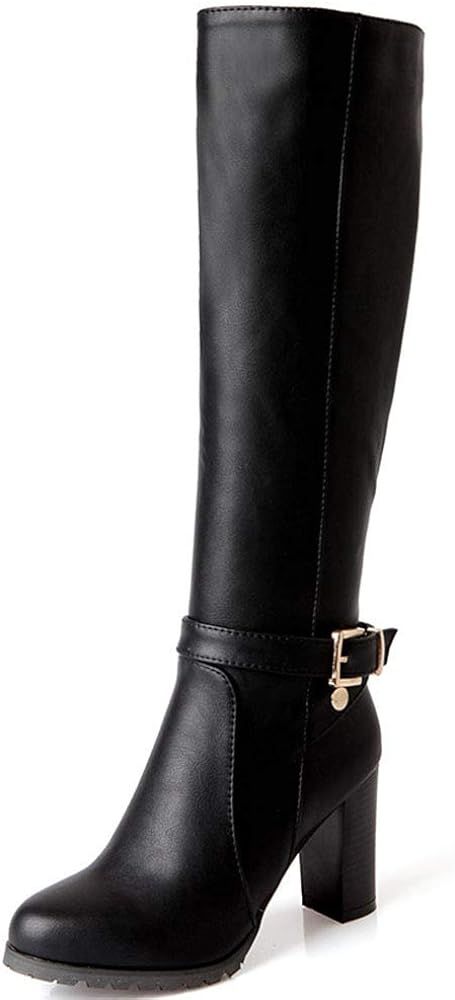 Amazon.com | Vimisaoi Women's Elegant Side Zipper Block High Heel Round Toe Dress Combat Knight K... | Amazon (US)