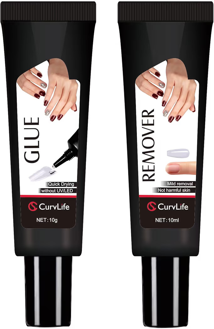 Curvlife Newly Upgraded Quick Drying 10g Semi Solid Nail Glue with 10ml Remover for Press On Nail... | Amazon (US)