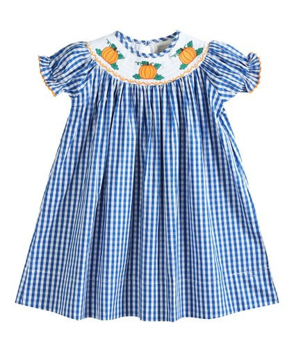 Blue Gingham Pumpkin Smocked Bishop Dress - Infant, Toddler &amp; Girls | Zulily