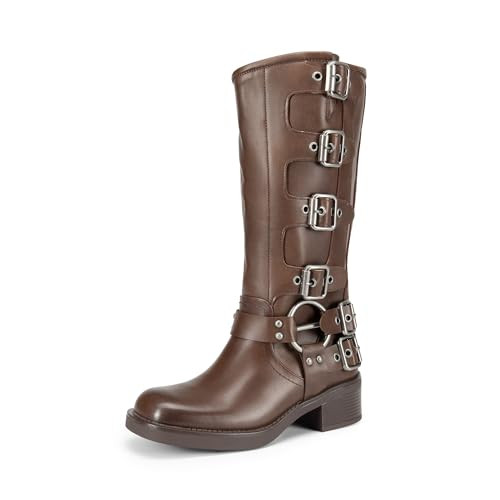 DREAM PAIRS Women's Knee High Riding Boots Slip On Motorcycle Boots Square Toe Chunky Heel Fashio... | Amazon (US)