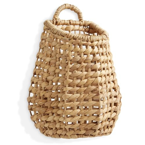 Casafield Open Weave Wall Hanging Basket for Plants and Flowers - Natural, Water Hyacinth Decorative Boho Accent for Front Door and Entryway | Amazon (US)