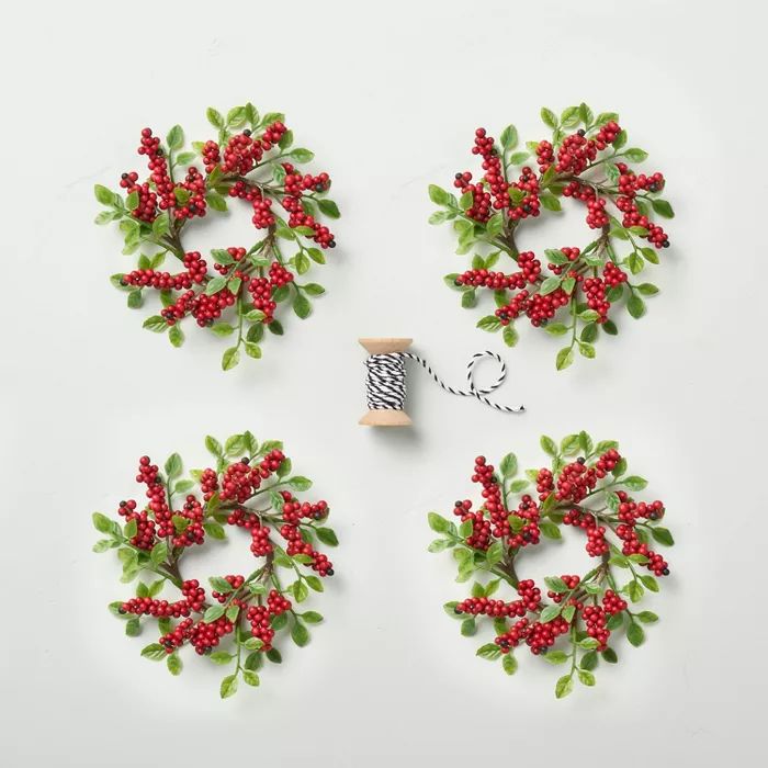 4pc Mini Faux Winterberry Wreath Gift Topper Set - Hearth & Hand™ with Magnolia | Target
