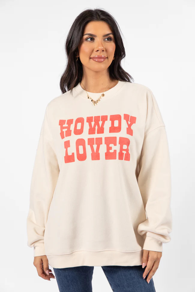 Howdy Lover Cream Oversized Graphic Sweatshirt | Pink Lily