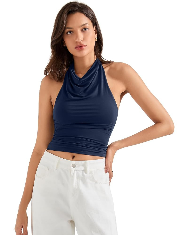 SUUKSESS Women Halter Backless Tank Tops Sexy Cowl Neck Summer Going Out Cami Tops | Amazon (US)