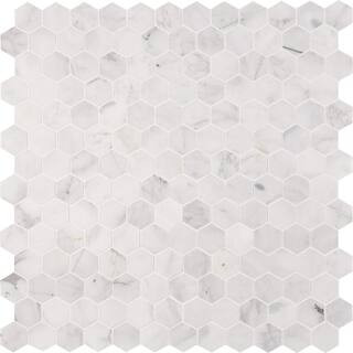 MSI Calacatta Cressa Hexagon 12.38 in. x 12.38 in. Honed Marble Look Floor and Wall Tile (9.8 sq.... | The Home Depot