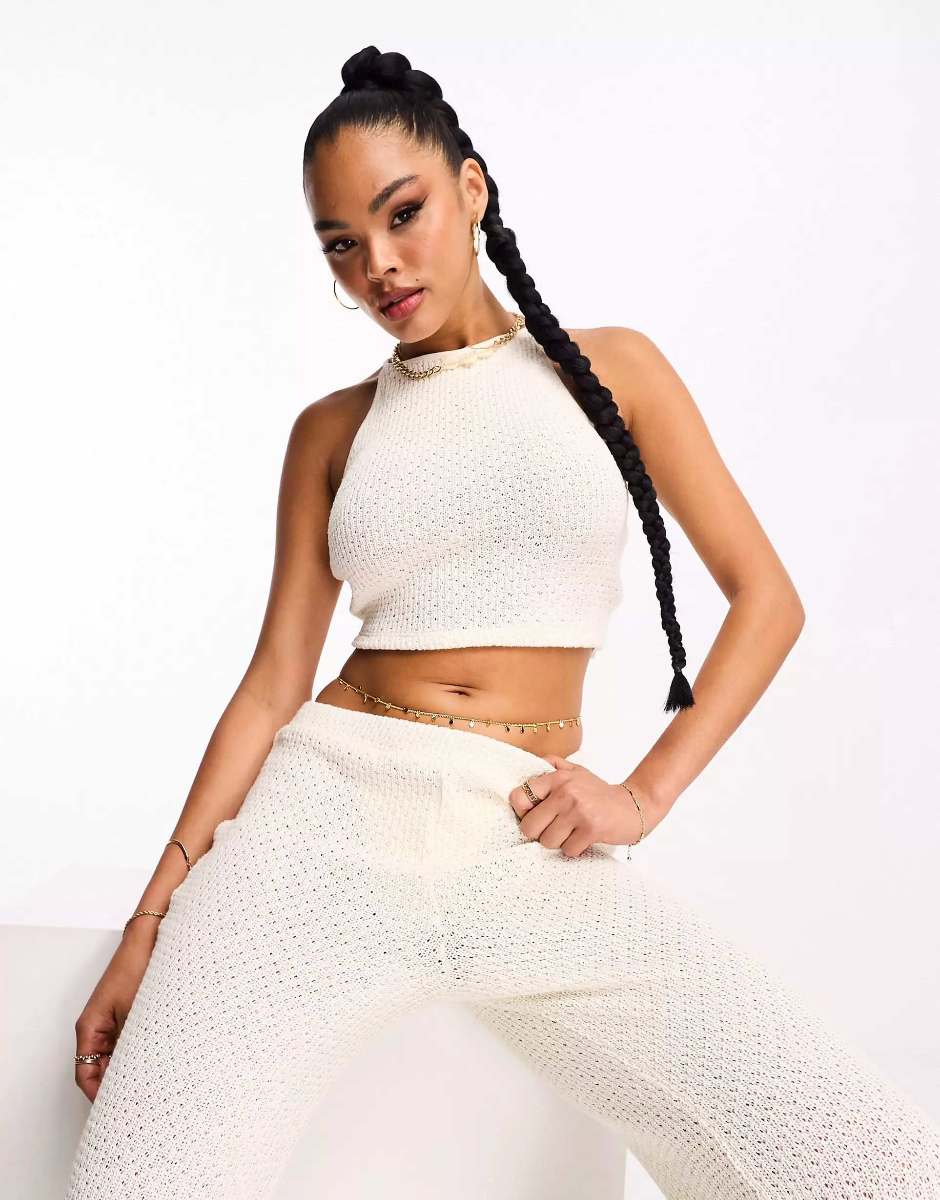 Pieces reversible open back halter neck top co-ord in white | ASOS (Global)