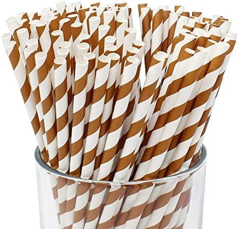Just Artifacts Premium Disposable Drinking Striped Paper Straws (100pcs, Chocolate) | Amazon (US)