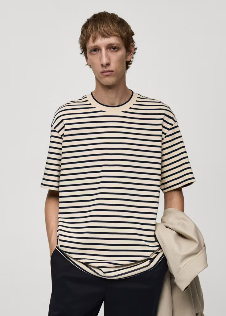 100% cotton relaxed-fit striped t-shirt | Mango (US/MX/AU)