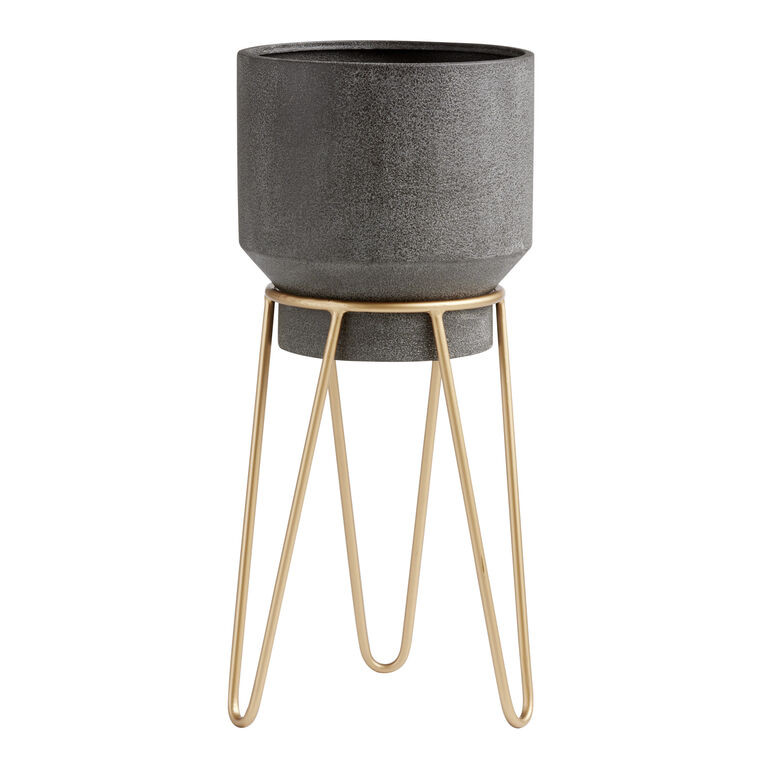 Tapered Black Metal Planter With Gold Hairpin Stand | World Market