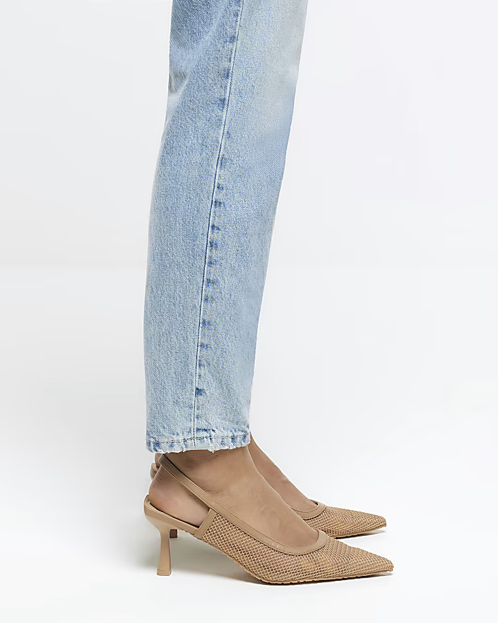 Beige mesh court kitten heels | River Island (UK & IE)