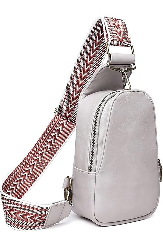 Chest Bag Sling Bag for Women, Small Crossbody PU Leather Satchel Daypack for Lady Shopping Travel F | Amazon (US)
