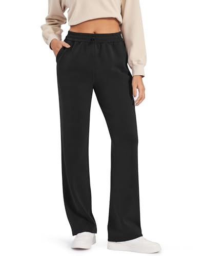 G4Free Black Wide Leg Pants for Women Sweatpants with Pockets High Waisted Yoga Dress Pants Drawcord Athletic Pants Casual Workout Pants (Black,S,27") | Amazon (US)