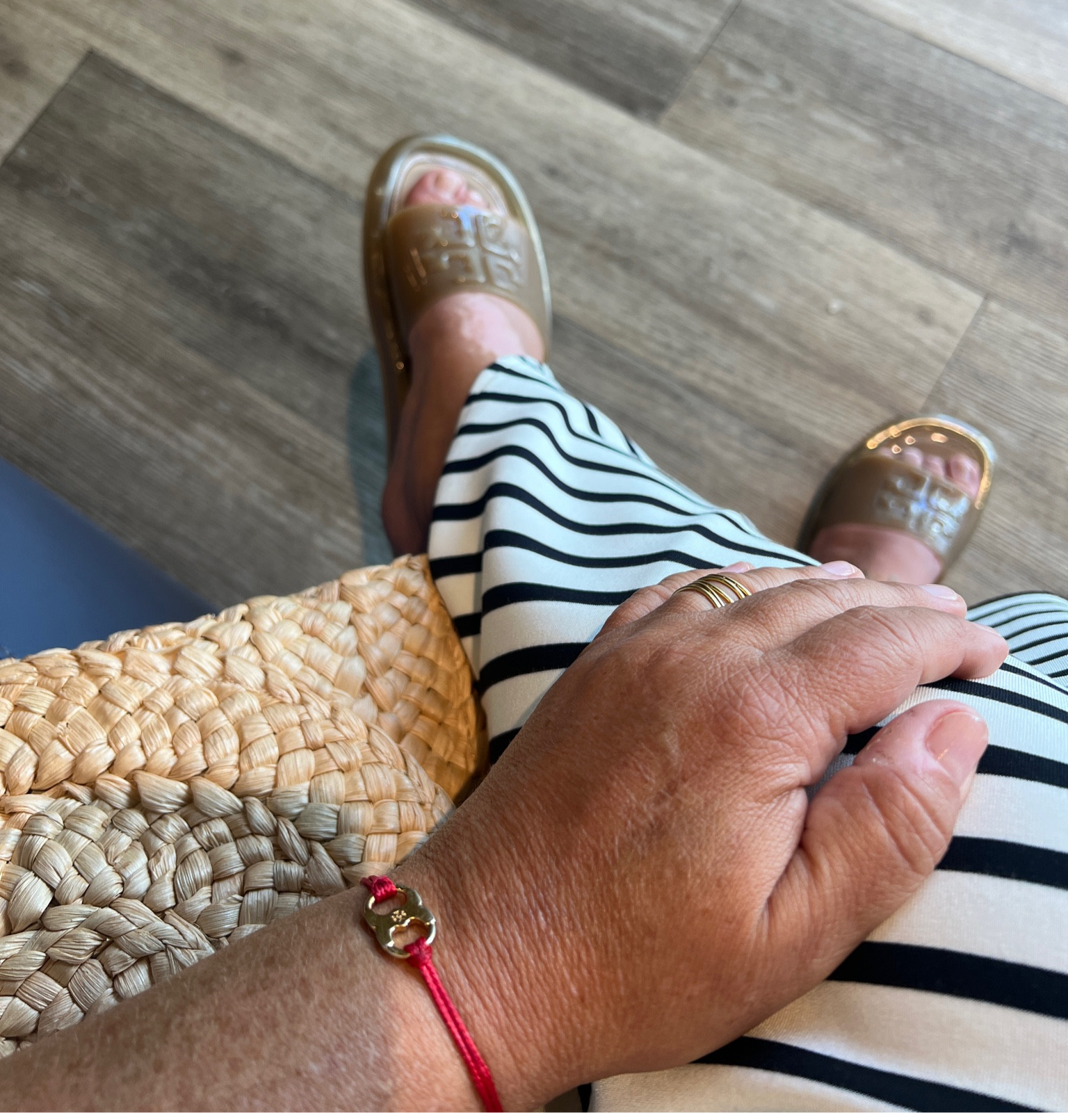 Today's outfit and accessories:
-Tory Burch sandals
- Amazon straw clutch
- Tory Burch Red bracelet
- Spanks stripe dress
- gold ring

#LTKMidsize #LTKSeasonal #LTKSummerSales