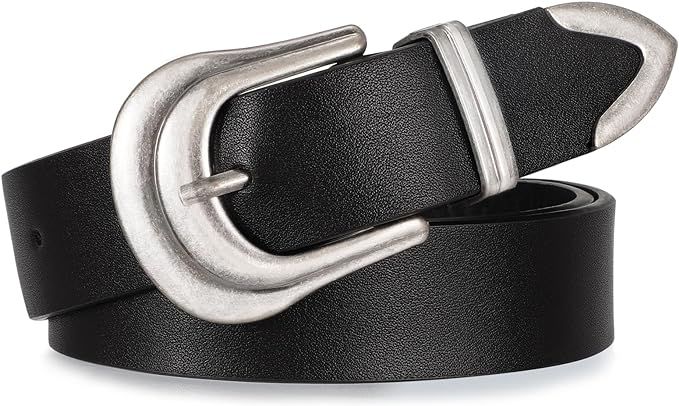 XZQTIVE Women's Leather Belt Plus Size Ladies Western Belt Silver Gold Buckle Black Waist Belt fo... | Amazon (US)