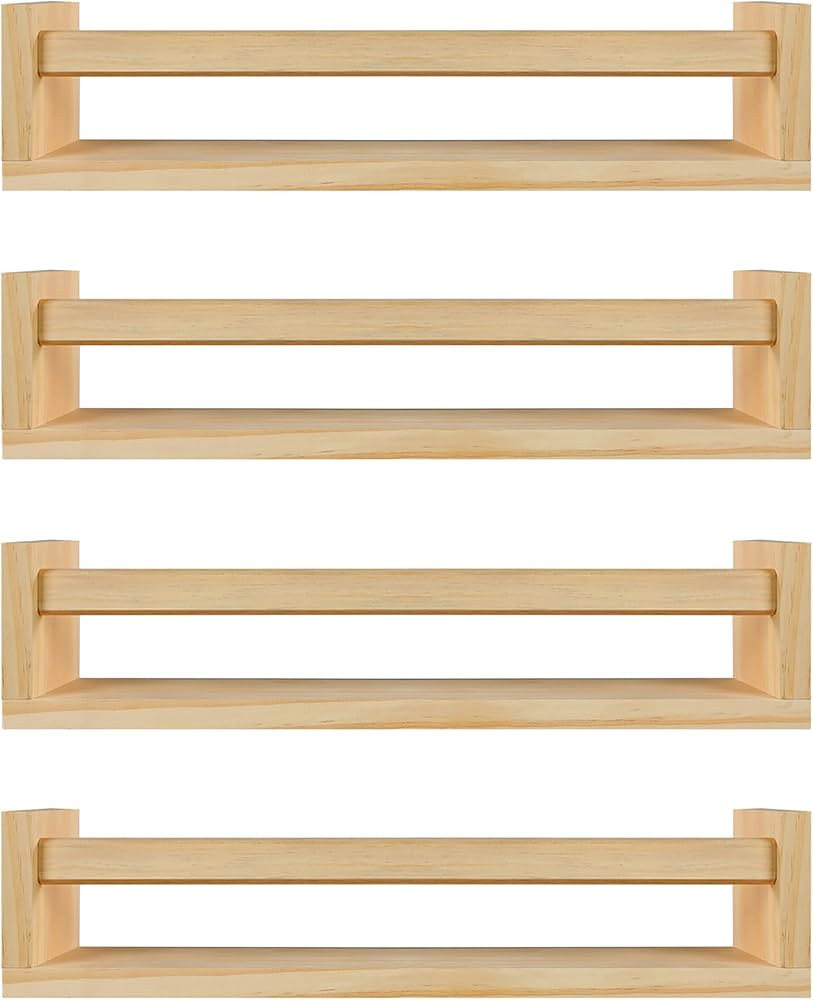 BOMID Wall Bookshelves,Set of 4 Natural Wood Floating Bookshelf,Nursery Shelves,Floating Book She... | Amazon (US)