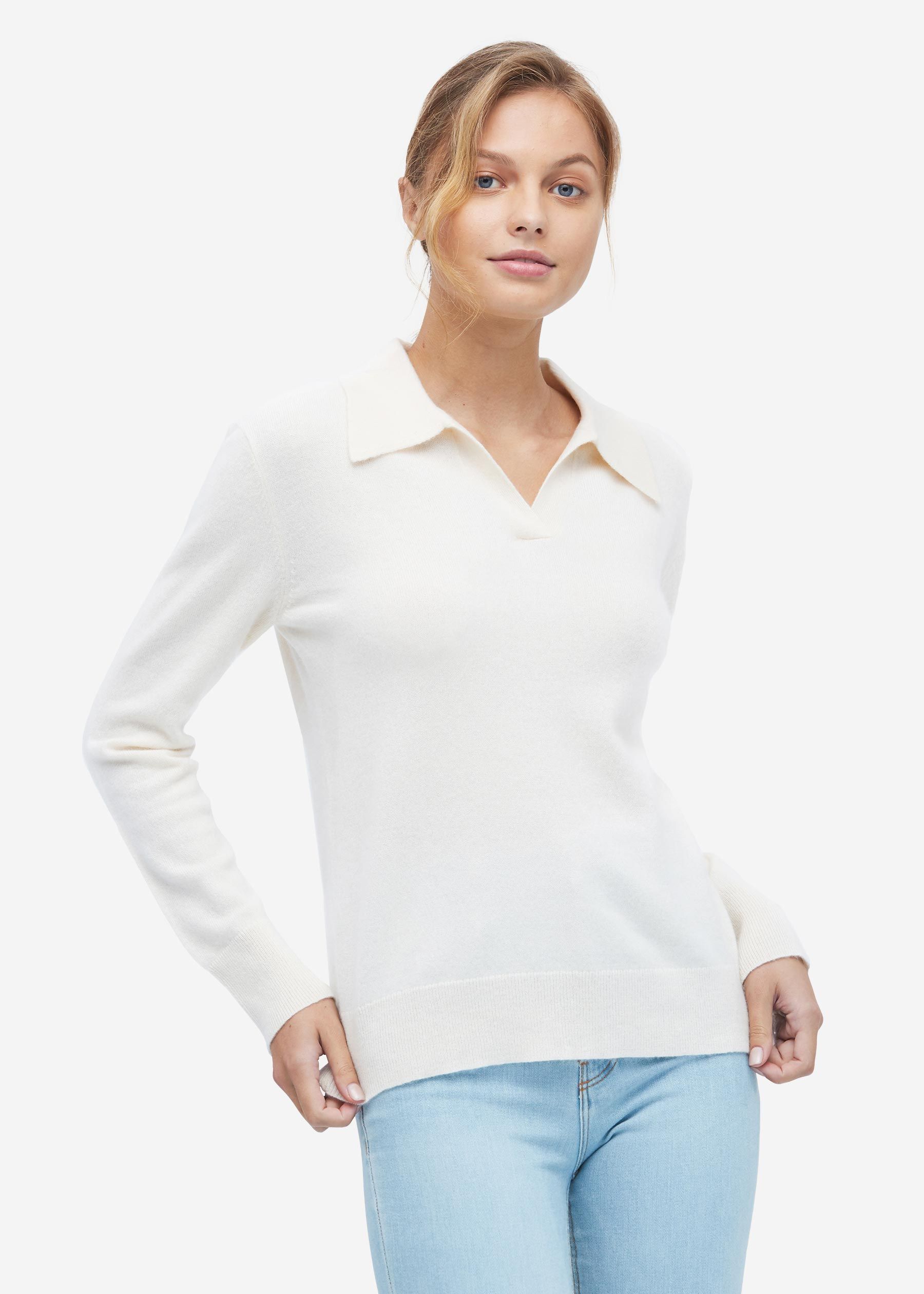 Cashmere Sweater With Polo Collar | LilySilk