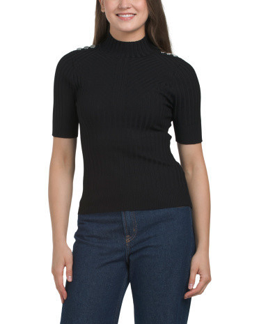 Short Sleeve Ribbed Turtleneck Sweater for Women | Polyester/Rayon | Marshalls