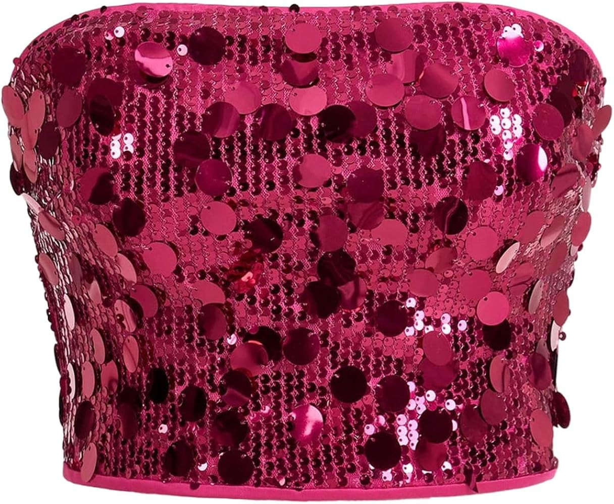 Milumia Women's Y2k Sparkly Sequin Tube Top Strapless Crop Bandeau Tops Party Clubwear | Amazon (US)