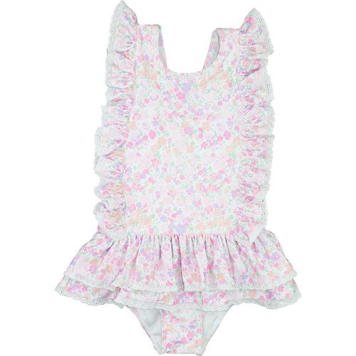 Pink And Lavender Floral Lycra Swimsuit | Cecil and Lou