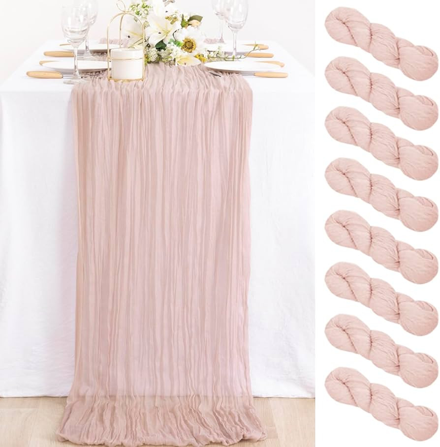 MLMC 8 Pack of 10ft Dusty Pink Cheesecloth Table Runner 35x120 Inches Rustic Wrinkled Sheer Table... | Amazon (US)