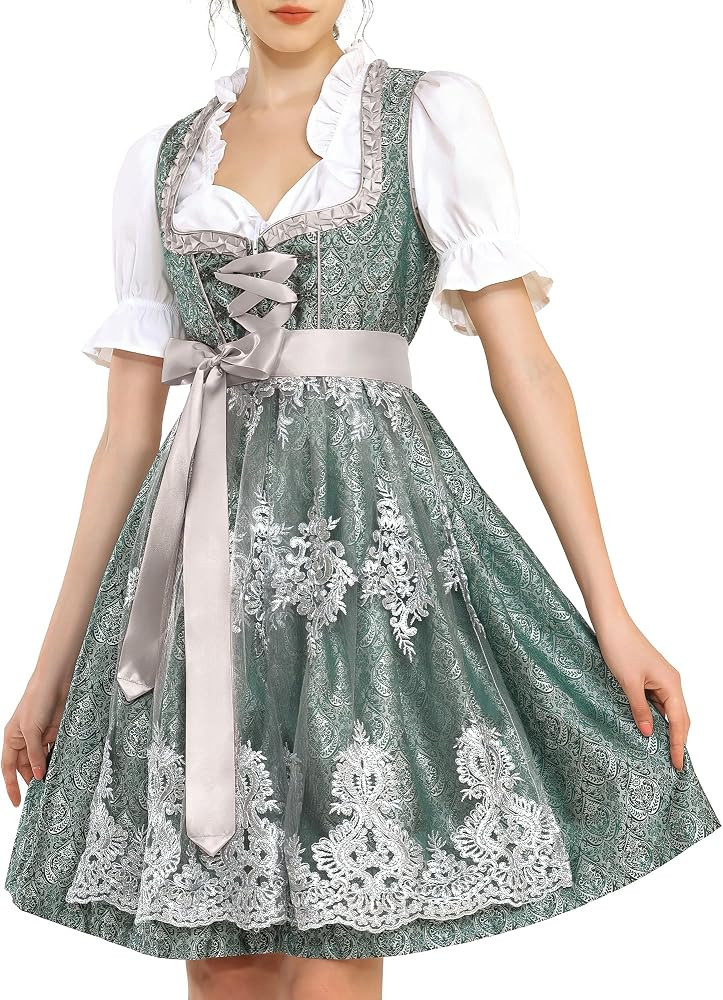 Dirndl Damen Midi Dirndlkleid Trachtenkleid Lang Trachtenrock 3 Teilig | Amazon (DE)