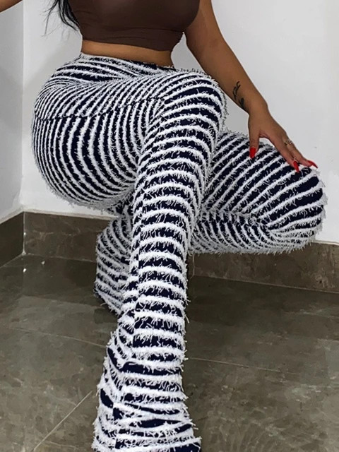 Boofeenaa Black And White Striped Knitted Stacked Pants Women Bottoms 2022 Streetwear Extra Long ... | AliExpress (US)
