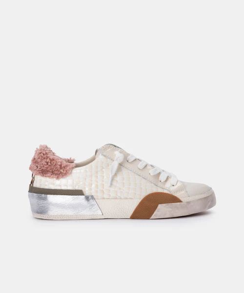 ZINA PLUSH SNEAKERS IN EGGSHELL PATENT CROCO LEATHER | DolceVita.com