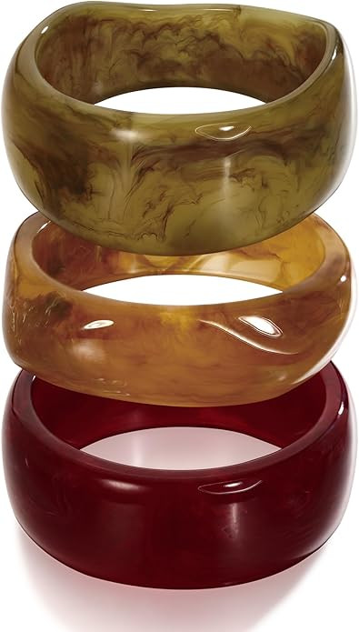 WOWORAMA 3pcs Colorful Resin Acrylic Bangle Bracelets Set for Women Wide Chunky Acrylic Bracelets... | Amazon (US)
