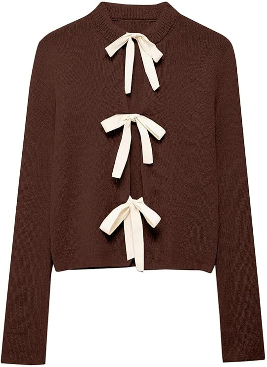 Tie Front Cardigan Sweaters for Women Y2K Bow Tie Open Front Cardigans Crewneck Long Sleeve Sweat... | Amazon (US)