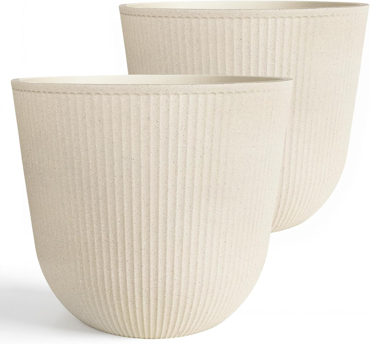 Worth Garden Round Large Planter Pot Set of 2-17.5" Dia x 15.5" H - Durable Plastic Beige Plant Tree Pots with Vertical Stripe Textured Finish, Drainage Hole for Indoor, Outdoor, Front Porch, Patio | Amazon (US)