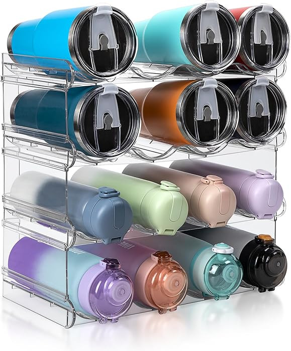 Stackable Water Bottle Organizer, Large Compartment Water Bottle Holder, 4 Tier Clear Water Bottl... | Amazon (US)