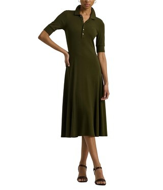 Lillianna A-Line Ribbed Polo Shirt Dress | Dillard's