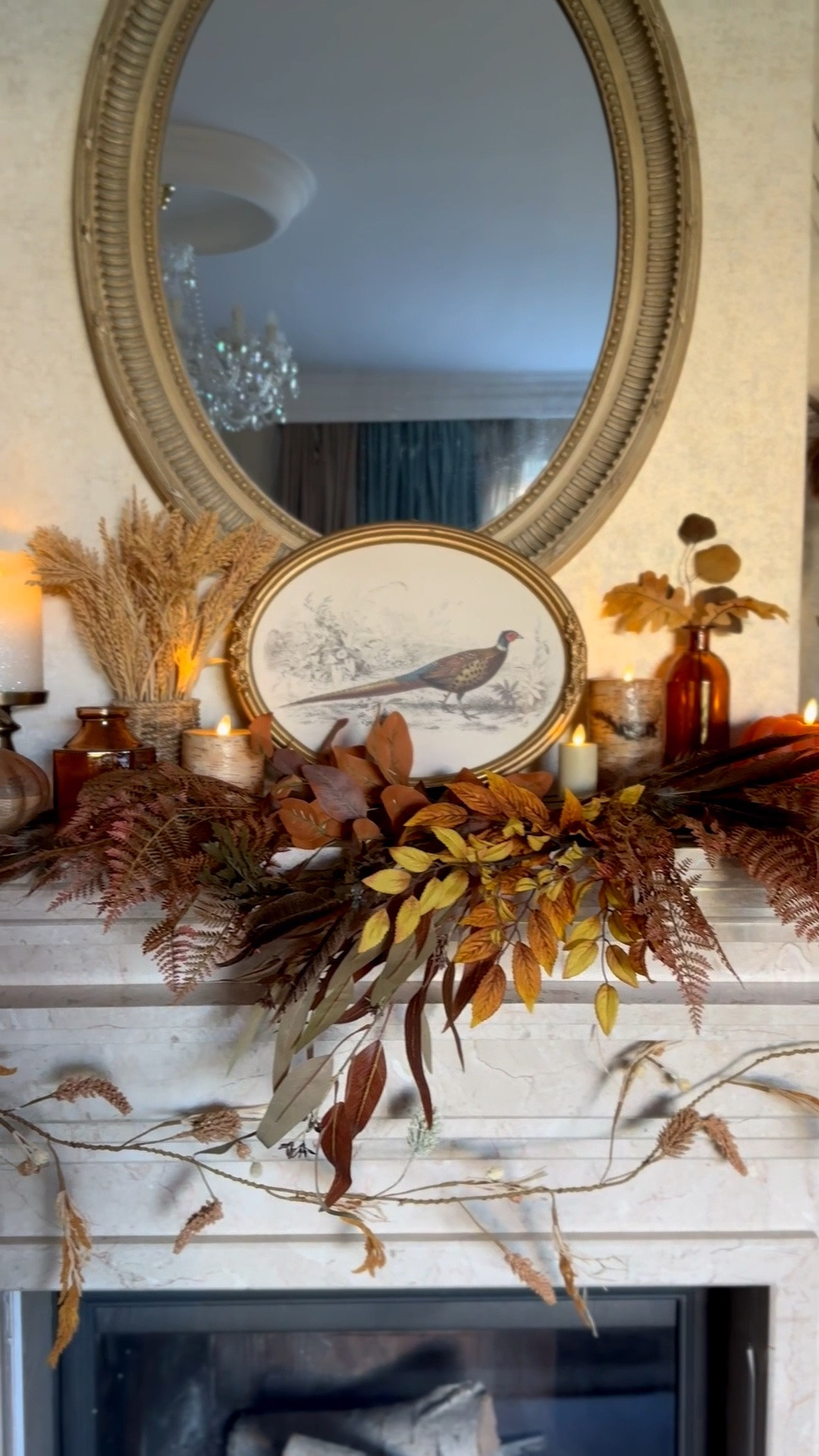 Cozy fall home decor, living room mantel decor, pheasant print, @Michaels fall floral stems, pumpkin candle

#LTKHome #LTKSeasonal #LTKSaleAlert