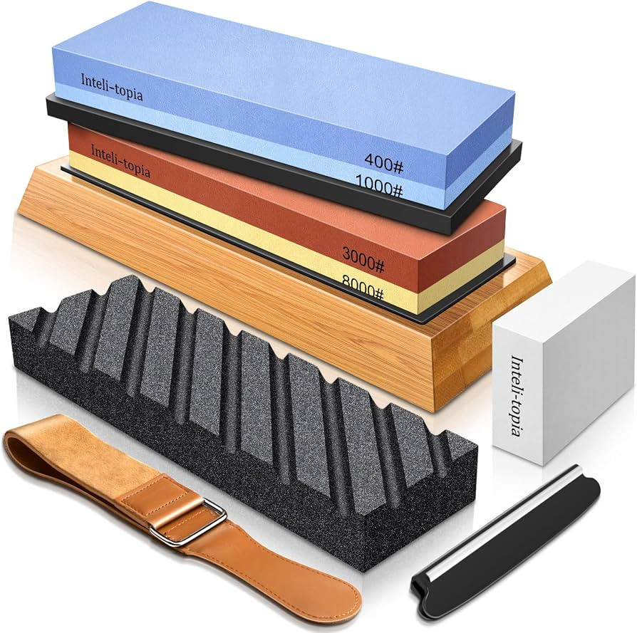 Intelitopia Complete Knife Sharpening Stone Set – Dual Grit Whetstone 400/1000 3000/8000 Knife ... | Amazon (US)