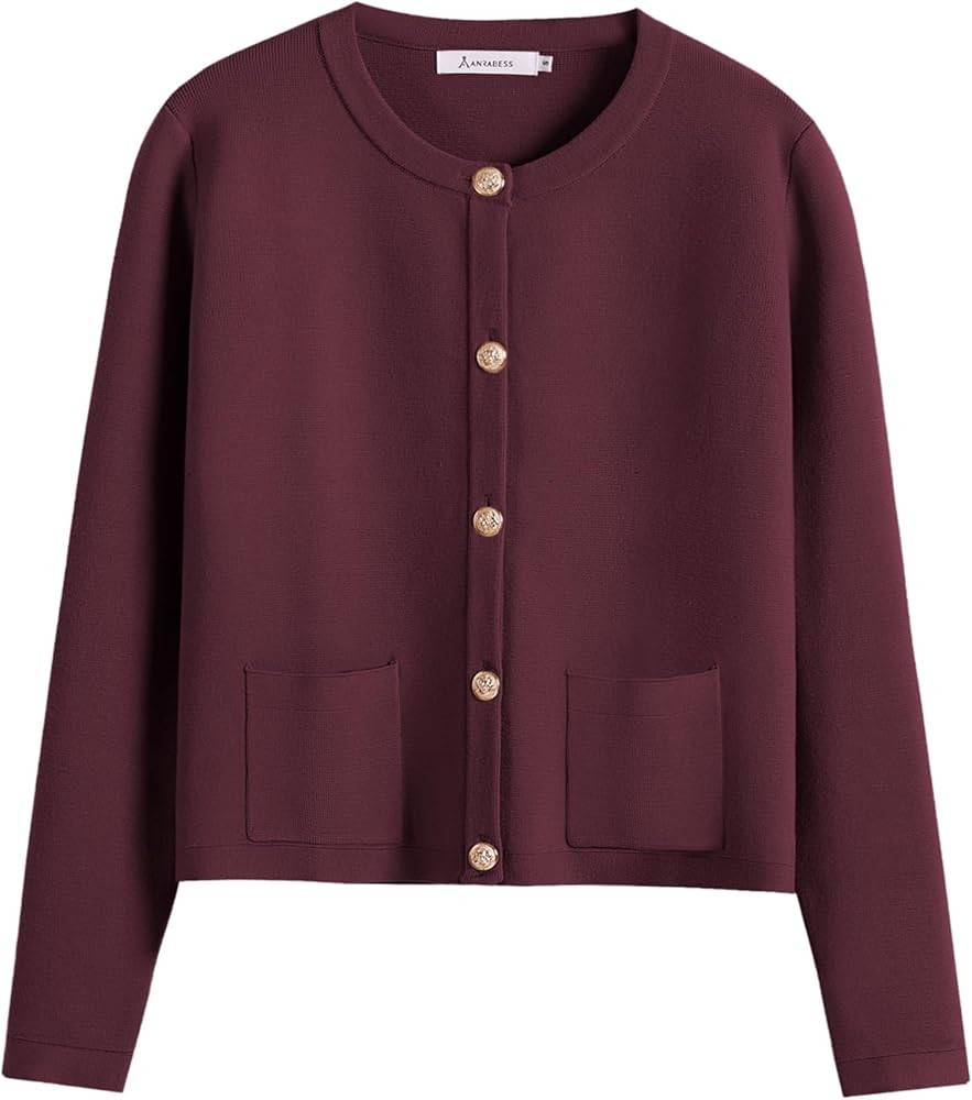 ANRABESS Women Striped Cardigan Sweaters Button Down Cropped Knit Lady Jackets Coat 2025 Fall Out... | Amazon (US)