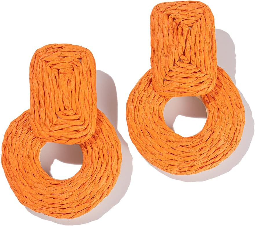 Statement Raffia Earrings Cute Boho Earrings Rattan Dangle Earrings Handmade Straw Wrap Earrings ... | Amazon (US)