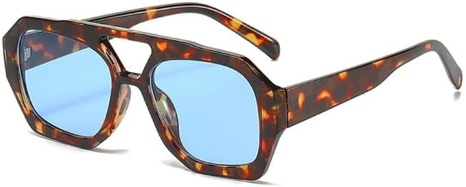 Trendy Aviator Sunglasses for Women Men Hexagonal Square Thick Frame Double Bridge Sun Glasses Sh... | Amazon (US)