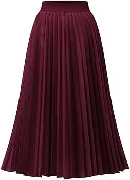 DRESSTELLS Pleated Midi Skirts for Women Midi Length High Waist A-Line Skirt | Amazon (US)