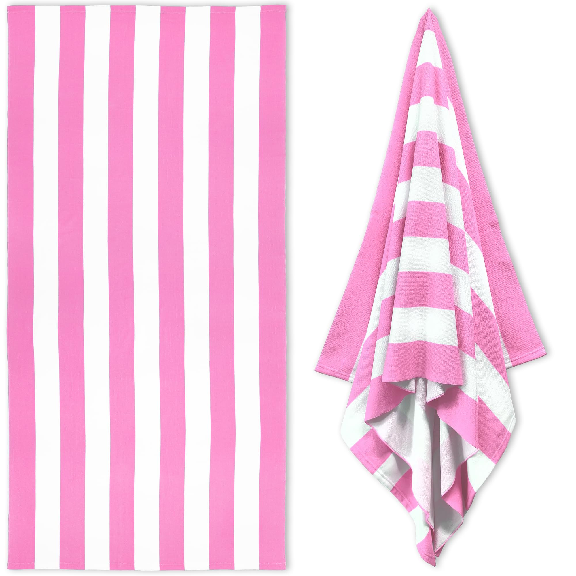 Large Oversized Beach Towel - 35 x 70 Inch Microfiber Pool Towel, Pink Striped Quick Dry Cabana S... | Amazon (US)