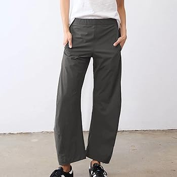 SeeLuNa Women Barrel Travel Pants Elastic Waistband Tapered Leg Baggy Mid Rise Work Trousers | Amazon (US)