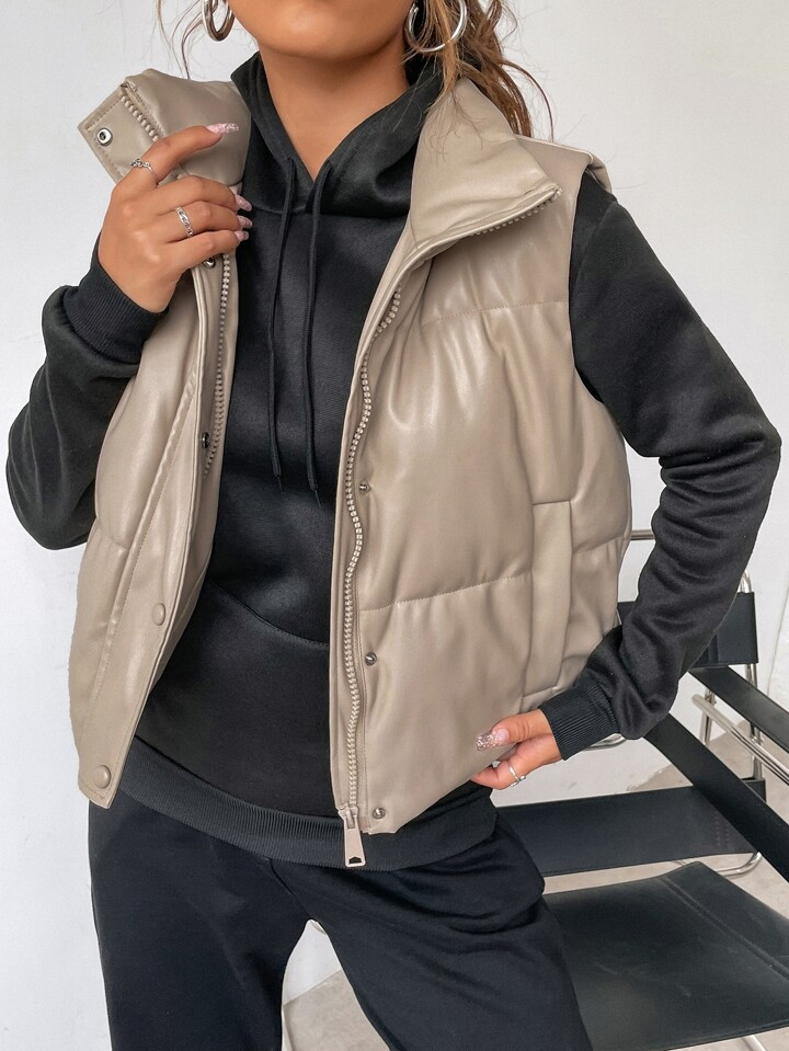 SHEIN EZwear Zip Up PU Puffer Gilet | SHEIN USA | SHEIN