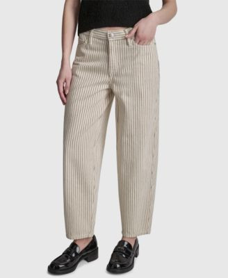 Dkny Jeans Women's Mid-Rise Striped Baby Barrel-Leg Jeans - Ivory/Black | Macy's