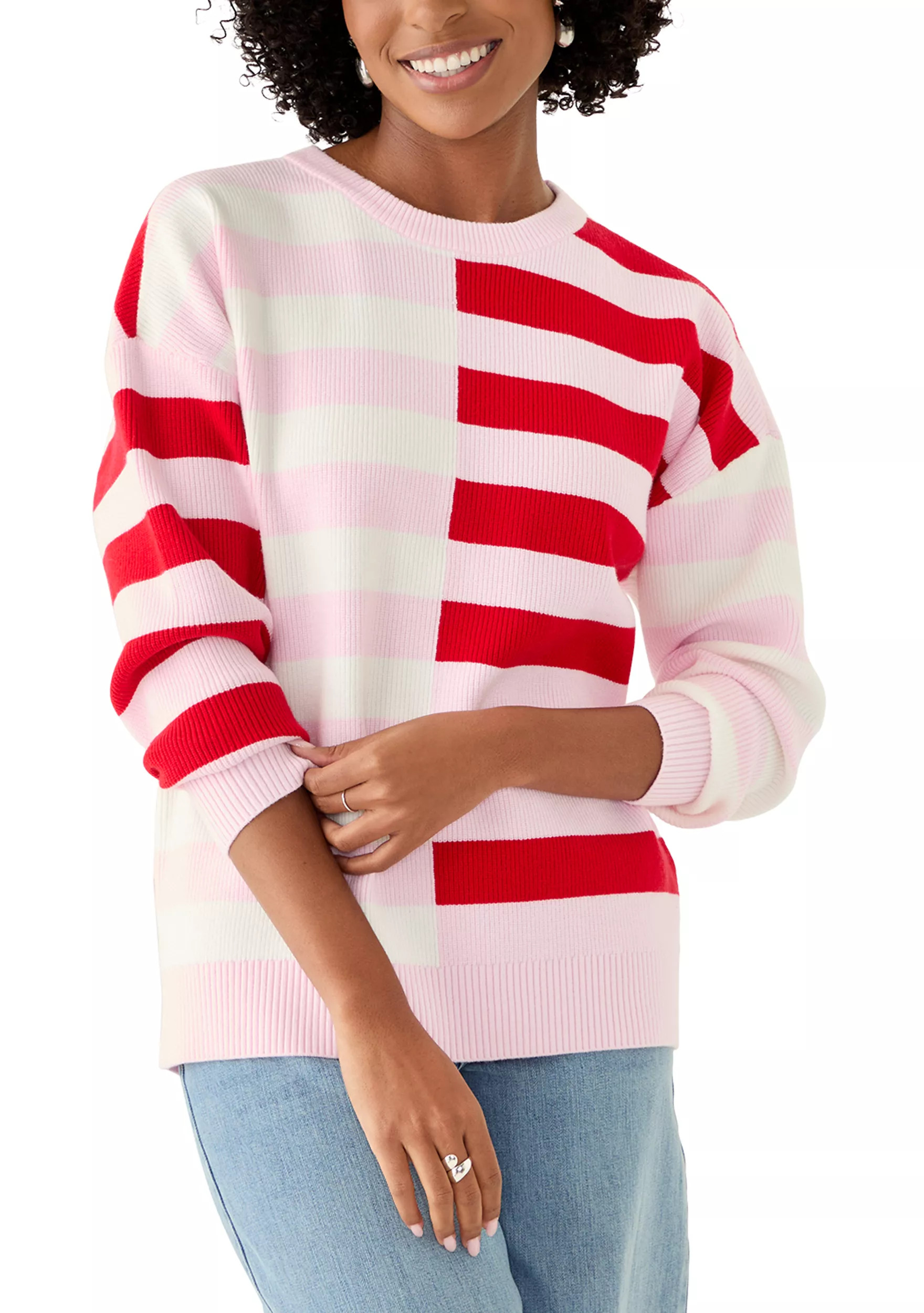 Women's Contrast Striped Crew Neck Sweater | Belk