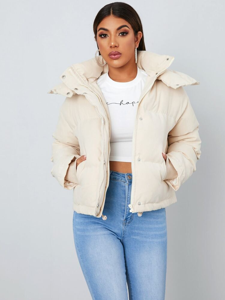 SHEIN Drawstring Hem Puffer Winter Coat | SHEIN