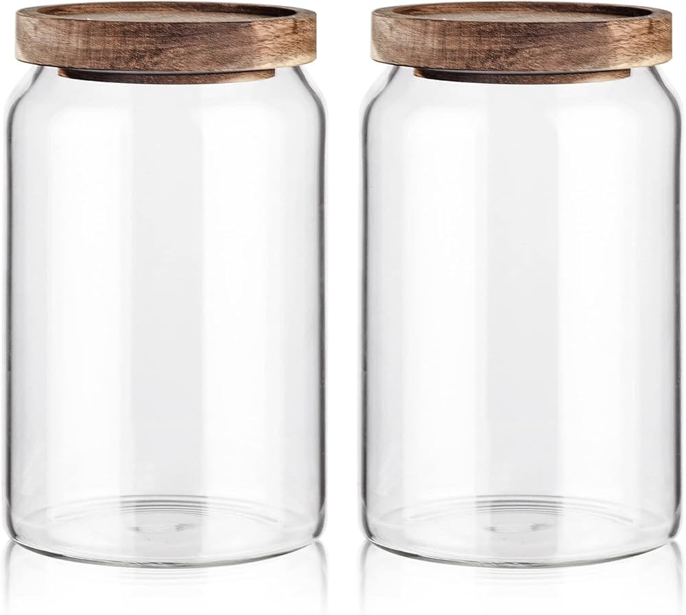 Glass Storage Container Airtight Food Jars Kitchen Canister with Wood Lids, 32 Oz Wide Mouth Pant... | Amazon (US)