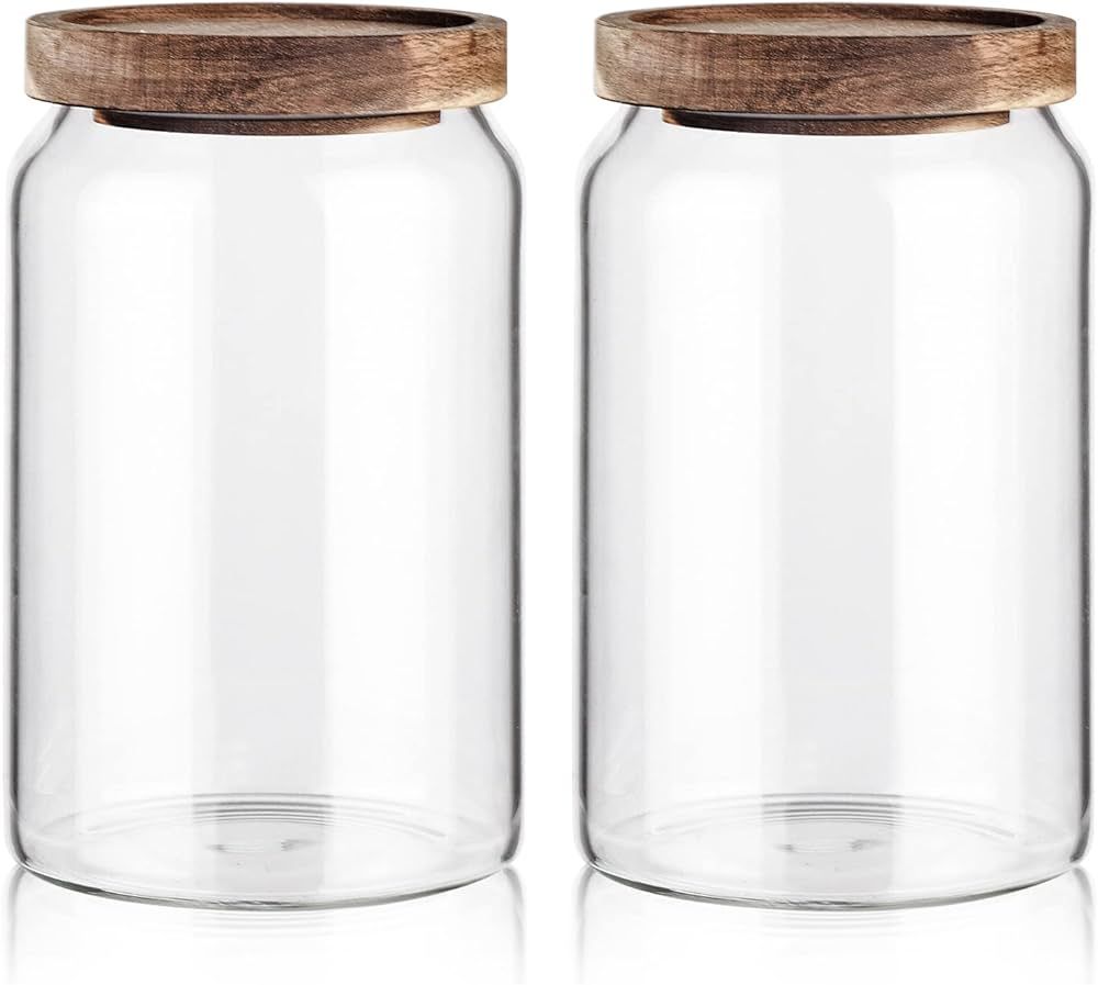 Glass Storage Container Airtight Food Jars Kitchen Canister with Wood Lids, 32 Oz Wide Mouth Pant... | Amazon (US)